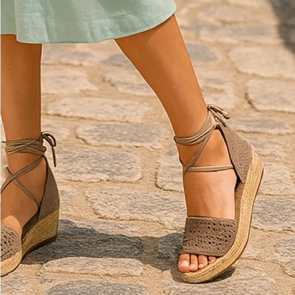 🌿 Franco Sarto “Libby” Espadrille Wedge Sandals - Taupe | Size 8.5